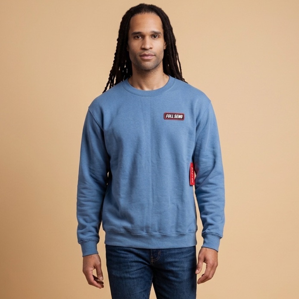 NWT FULL SEND Unisex Blue Crew Neck Sweatshirt Logo Patch on Front - Size Small